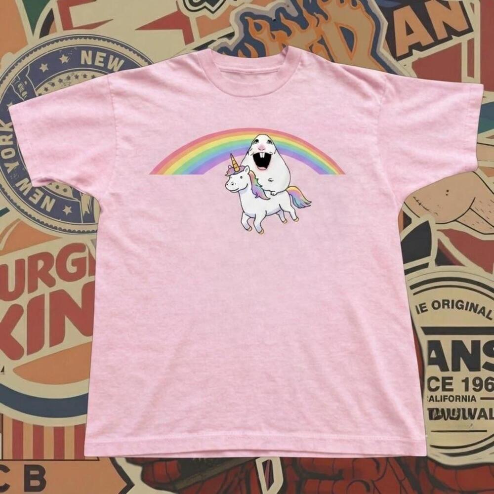 Unicorn Tee With Graphic Of A White Unicorn With A Rainbow Mane And Tail